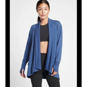 Athleta Pranayama Cardigan Blue Nirvana Long‎ Wrap Open Front pockets womens 1X